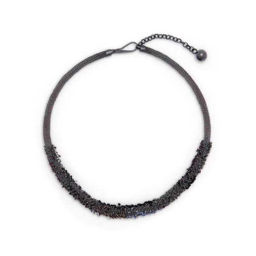 Silver and blue beaded necklace by Milena Zu
